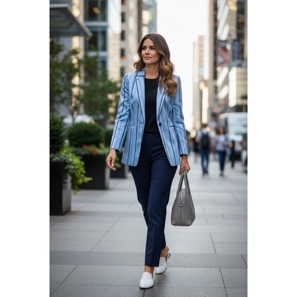 Vince Camuto Jackets & Blazers - Vince Camuto Striped Single Button Blazer Glacier Valley Blue Size 2